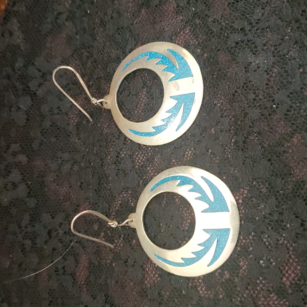 Alpaca silver and crushed turquoise Earrings DX